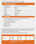 Specification sheet for Heavy Duty 8 Ton Hydraulic Knockout Punch Driver Kit With One Half Inch To Two Inch Dies Electrical Conduit.