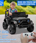 Child driving Awesome 12V Kids Electric Ride On Truck With Remote Control Dual 35W Motors 3.5 MPH Top Speed Bluetooth