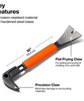 10-Inch Molding Bar With Integrated Nail Dimpler, Heavy-Duty Carbon Steel Pry Bar With Shock Absorbing Grip on white background
