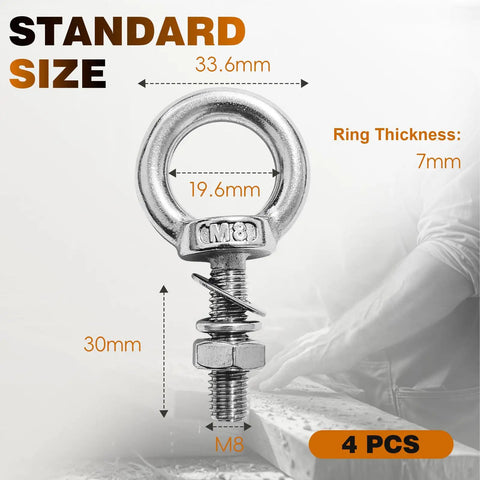 Heavy Duty Built Tough Stainless Steel Eyebolt Kit Four Pack Five Sixteenths By One Point Two Inch Lifting Eye Bolts With Nuts And Washers