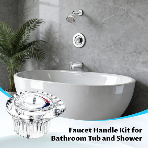 Two Pack Shower Handle Replacement Kit For Chateau Single Handle Tub And Shower Faucets Compatible With 1225 Cartridge displayed in bathroom
