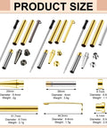 102 Piece 7mm Pen Making Kit Bundle for Woodturning Slimline Pens Bulk Twist Kit with refills showing various pen components and sizes