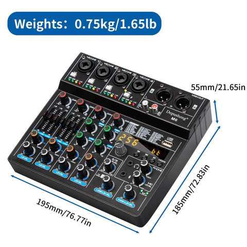 6 Channel DJ Mixer Portable Bluetooth MP3 Studio Console With 256 Digital Effects Dope DSP Engine 48V Phantom Power USB Interface