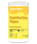 Amazon Basics lemon scent disinfecting wipes canister, 85 count for all purpose cleaning, sanitizing, disinfecting nonporous surfaces