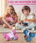 Pink Remote Control Car For Girls, Rechargeable 2.4Ghz RC Truck With Double Sided 360 Degree Rotating Stunts in use by kids