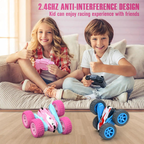 Pink Remote Control Car For Girls, Rechargeable 2.4Ghz RC Truck With Double Sided 360 Degree Rotating Stunts in use by kids