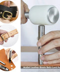 Using the 7 Piece Hollow Punch Set with round holes from 0.5mm to 5mm for leather craft watch bands and more, showing belt and tools