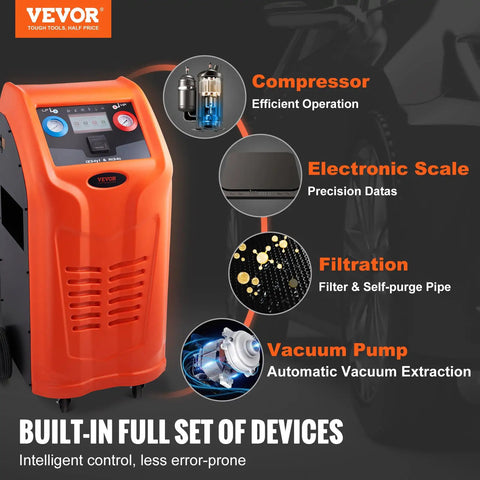 Fully Automatic Refrigerant Recovery Machine For R134A And R1234YF AC Systems, Heavy Duty Hvac Refrigerant Recycling Kit With Built In Digital Scale Compressor And Tank, Works Like A Charm For No Sweat AC Tune Ups And Leak Fixing