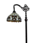 Arched Tiffany Style Floor Lamp With Stained Glass Shade In Tan Yellow Brown Antique Vintage Look for Bedroom and Living Room