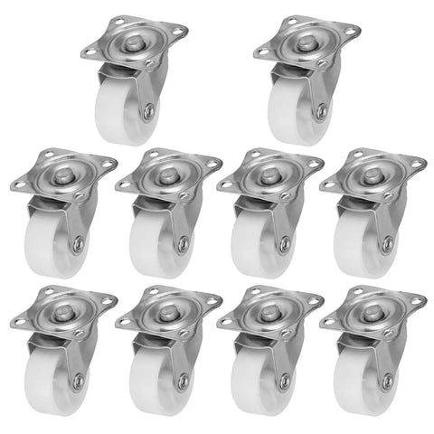 Rcniso 10 Pack White PP Universal Casters Wheels with Smooth 360 Degree Rotation Ball Bearings for Cabinet Bookshelf Crib Furniture