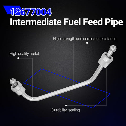 Intermediate Fuel Feed Pipe High Pressure Fuel Line From Pump To Rail For 2014 To 2021 Silverado 1500 Suburban Tahoe Express Camaro GMC Sierra Yukon Savana Heavy Duty Replacement Part Plug And Play, showing metal pipe construction and connectors.