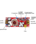 1500W Boost Converter Step Up Module DC To DC Adjustable Voltage Regulator 10V To 97V Output wiring diagram showing components and adjustments.