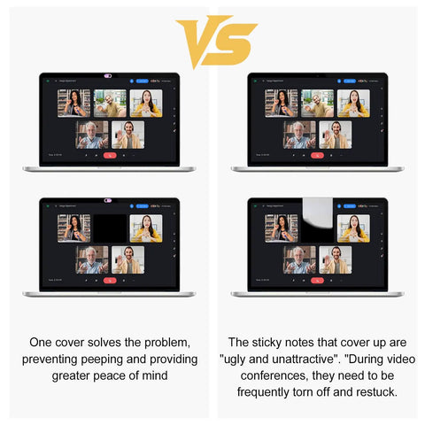 Straight Up Slick Laptop Camera Cover Slide Three Pack Webcam Privacy Protector Ultra Compact plastic covers in video call comparison