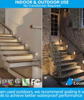 3CCT Dimmable LED Stair Lights for Indoor Outdoor Use 120-277V installed on modern indoor and stone outdoor steps