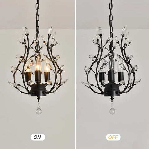 Crystal Branch Chandelier Flush Mount With Vintage Farmhouse Vibe Matte Black 11 Inch Diameter Requires 4 E12 Bulbs Not Included Dimmable With Compatible Dimmer And Bulbs Ideal For Bedroom Porch Dining Kitchen Hallway Foyer