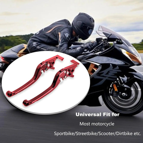 Adjustable CNC Aluminum Brake Lever For Motorcycles Scooters And Electric Bikes Twenty Two Millimeter Clamp, image of red levers with motorcycle