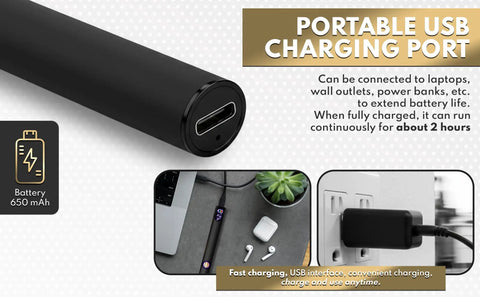 510 Threaded Battery Pen Soldering Kit With LED Display, 650mAh Cordless Soldering Iron, USB-C port close-up, black design