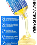 Rosin Paste Soldering Flux No Clean Rosin Solder Flux Paste in 30mL syringe pouring with product benefits listed