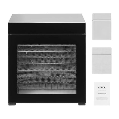 Straight Up Top Shelf Electric Food Dehydrator With 10 Stainless Steel Trays and adjustable heat, digital interface, and accessories.
