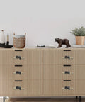 Black Bear On Birch Wood Drawer Pulls Six Pack For Rustic Cabin Lodge Decor displayed on wooden dresser
