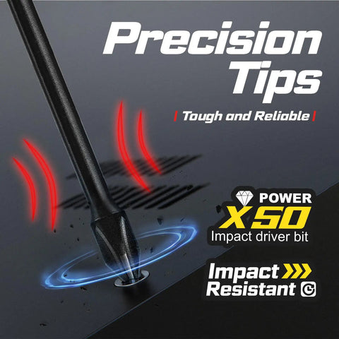 Close-up of impact driver bit from 58 Piece Screwdriver Bit Set With Impact Bits, Mini Wrench, Step Drill, 1 Quarter Inch Socket Adapter