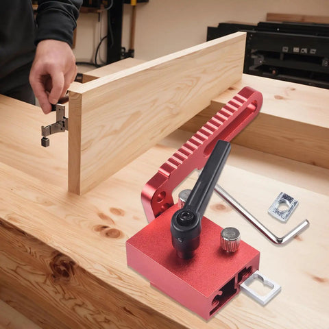 Beefed Up Adjustable Miter Track Stop For Table Saw And CNC Router Table Red Aluminum Alloy T Slot Fence Flip Stop Jig detail