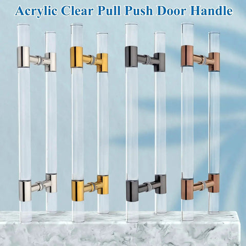 Rose Gold Clear Acrylic Door Handle Pull Push H Shape Glass Bar 39 Inch Modern Sliding Hardware Kit For Commercial Doors