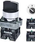 Three-Position Latching Rotary Switch With LED Status Indicators, 10A 660VAC DPST 2NO, IP65 Waterproof, 22mm Industrial Switch