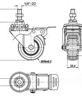 Technical drawing of Heavy Duty Workhorse 2 Inch Threaded Swivel Casters With Brakes Set Of 4 For Wire Shelving Units One Quarter Twenty Thread Polyurethane Wheels