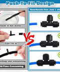 Comparison of traditional vs new Thirty Pack Quick Connect Tee Fittings For One Quarter Inch Drip Tubing Irrigation System Leak Free Drip Lock Fittings