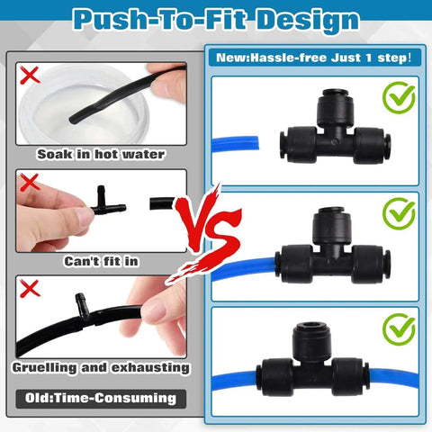 Comparison of traditional vs new Thirty Pack Quick Connect Tee Fittings For One Quarter Inch Drip Tubing Irrigation System Leak Free Drip Lock Fittings