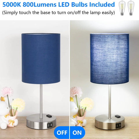 Bedside Table Lamp Set Of 2 With Touch Control 3 Way Dimmable And Space Saving 2 USB Ports And AC Outlets Nightstand Lamps