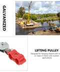 Tough As Nails Five Piece Steel Wire Rope Pulley Set Featuring Rock Solid Industrial Hoisting Blocks with red lifting pulley.