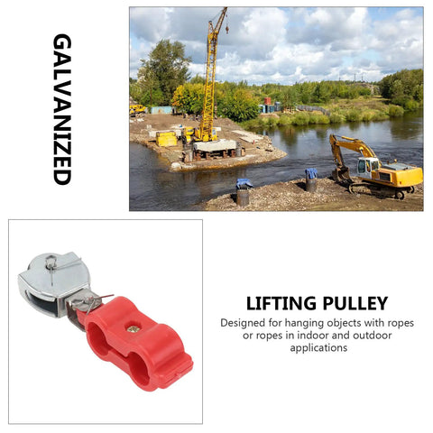 Tough As Nails Five Piece Steel Wire Rope Pulley Set Featuring Rock Solid Industrial Hoisting Blocks with red lifting pulley.