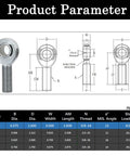 Diagram and specs for 3/8 Inch Heim Joint Rod End Kit With Jam Nut And Bung Chromoly Panhard Kit Right And Left Hand Thread