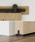 Heavy Duty Top Mount Sliding Barn Door Hardware Kit 6 Ft Track for Single Door Use with close-up on roller and track detail.