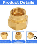 Three Quarter Inch GHT To One Inch NPT Double Female Brass Garden Hose Swivel Adapter With Gasket No Leak Water Pipe Fittings For Outdoor Use Heavy Duty Durable Brass Construction Easy Install, brass adapter with washer