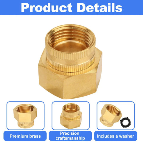 Three Quarter Inch GHT To One Inch NPT Double Female Brass Garden Hose Swivel Adapter With Gasket No Leak Water Pipe Fittings For Outdoor Use Heavy Duty Durable Brass Construction Easy Install, brass adapter with washer