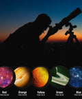 Silhouette of astronomer with telescope at sunset showing 10 Pack 1.25 Inch Telescope Eyepiece Filter Set with color filters.