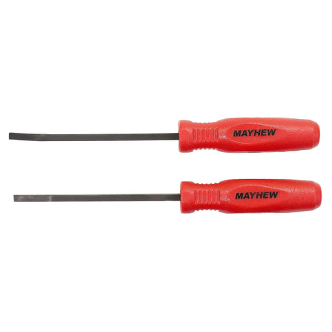 Two Piece Mini Pry Bar Set In Red With Hardened Alloy Steel Shaft And Ergonomic Nylon Handle Black Oxide Finish For Rust Prevention