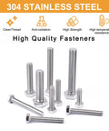 Assorted stainless steel hex bolts with nuts, 190-piece kit in 9 sizes