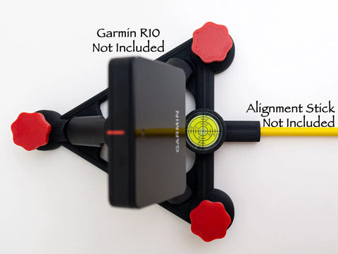 Top view of Rock Solid Adjustable Alignment and Leveling Stand for Approach R10 Monitor with red M14 knobs