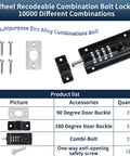 Two Pack Thickened Zinc Alloy Combination Barrel Bolt With Password Setting, 4.8 Inch, black, accessories and screws included.