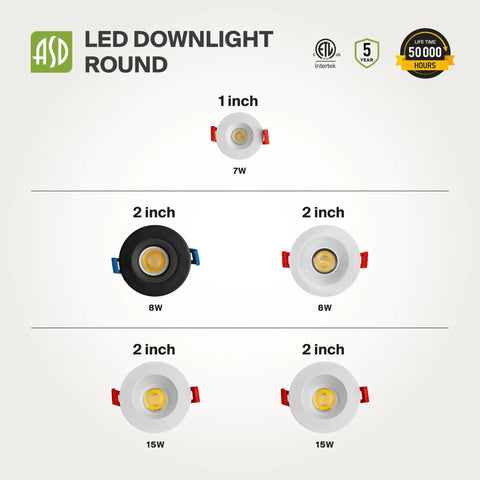 Image of Two-Inch Recessed Led Lights With Junction Box For No Sweat Install Smooth Glow Dimmable Downlights in various wattages.