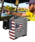 Universal Golf Cart Phone Mount With Heavy Duty Strap For Hands Free Gps And Score Tracking Patriotic Flag Caddy on golf cart.