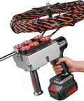 15M 30M Cordless Electric Fish Tape Tool With 25000 Mah Battery And Metal Lock Wire is handheld with a battery and wiring spool.