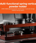 Keep Your Shot Prep Crisp With This Solid Tiered Espresso Tamper Station And Knock Box Organizer Universal 51 To 58 Millimeter Portafilter Holder Natural Wood Coffee Bar Organizer Setup with adaptive spring support.