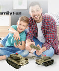 Father and son playing with RC Battle Tank Toy For Kids And Boys 2.4Ghz Radio Control Military Truck in living room