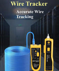 Wire Tracker tool with cable in a server room, part of Pass Through RJ45 Crimp Tool Kit For Network Installations With Wire Tracker 110 88 Punchdown Tool Cat6 Cat5e Cat5 Crimping Tool And Wire Stripper In Sturdy Carrying Case.