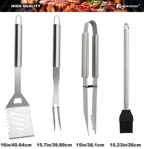 Grillin Ready 23 Piece BBQ Tool Set With Thermometer In Aluminum Case Stainless Steel Utensils Spatula Tongs Fork Basting Brush